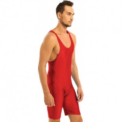 Boxer Briefs Men's Modified Jumpsuit One Piece Tank Top Leotard Wrestling Singlet Bodysuit Biketard - Red - CY18EX58AIA