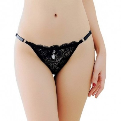 Panties Women Sexy Panties Floral Lace G-String with Pendant - Black - C618UE63504