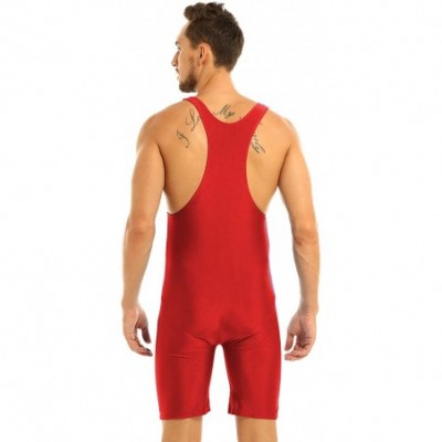 Boxer Briefs Men's Modified Jumpsuit One Piece Tank Top Leotard Wrestling Singlet Bodysuit Biketard - Red - CY18EX58AIA