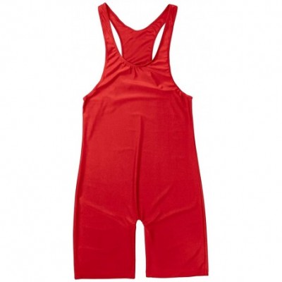 Boxer Briefs Men's Modified Jumpsuit One Piece Tank Top Leotard Wrestling Singlet Bodysuit Biketard - Red - CY18EX58AIA