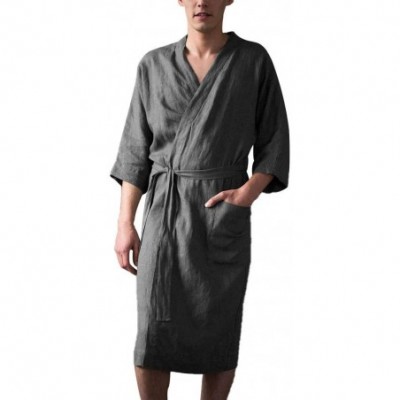 Robes Handsome Linen Bathrobe for Men - Premium Turkish Cotton Weave Lightweight Kimono Robe Casual Kaftan Sleepwear - Gray -...