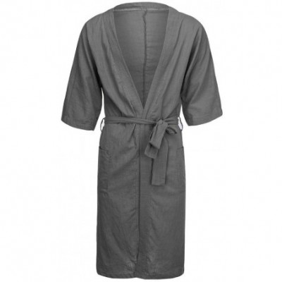 Robes Handsome Linen Bathrobe for Men - Premium Turkish Cotton Weave Lightweight Kimono Robe Casual Kaftan Sleepwear - Gray -...