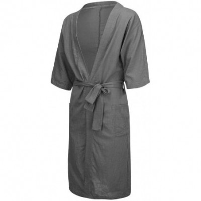 Robes Handsome Linen Bathrobe for Men - Premium Turkish Cotton Weave Lightweight Kimono Robe Casual Kaftan Sleepwear - Gray -...