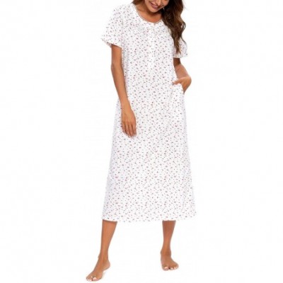 Nightgowns & Sleepshirts Cotton Nightgowns for Women Short Sleeve Nightshirts Lace Trim Sleepwear Soft Long Pajama Dress with...