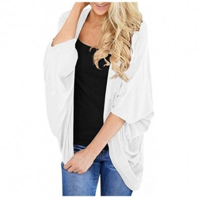 Slips Womens Solid Chiffon Kimono Cardigans Short Sleeve Loose Tops Casual Jacket - White - CO1945DH363