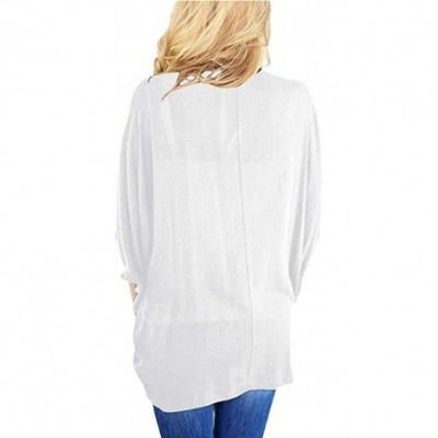 Slips Womens Solid Chiffon Kimono Cardigans Short Sleeve Loose Tops Casual Jacket - White - CO1945DH363