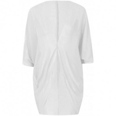 Slips Womens Solid Chiffon Kimono Cardigans Short Sleeve Loose Tops Casual Jacket - White - CO1945DH363