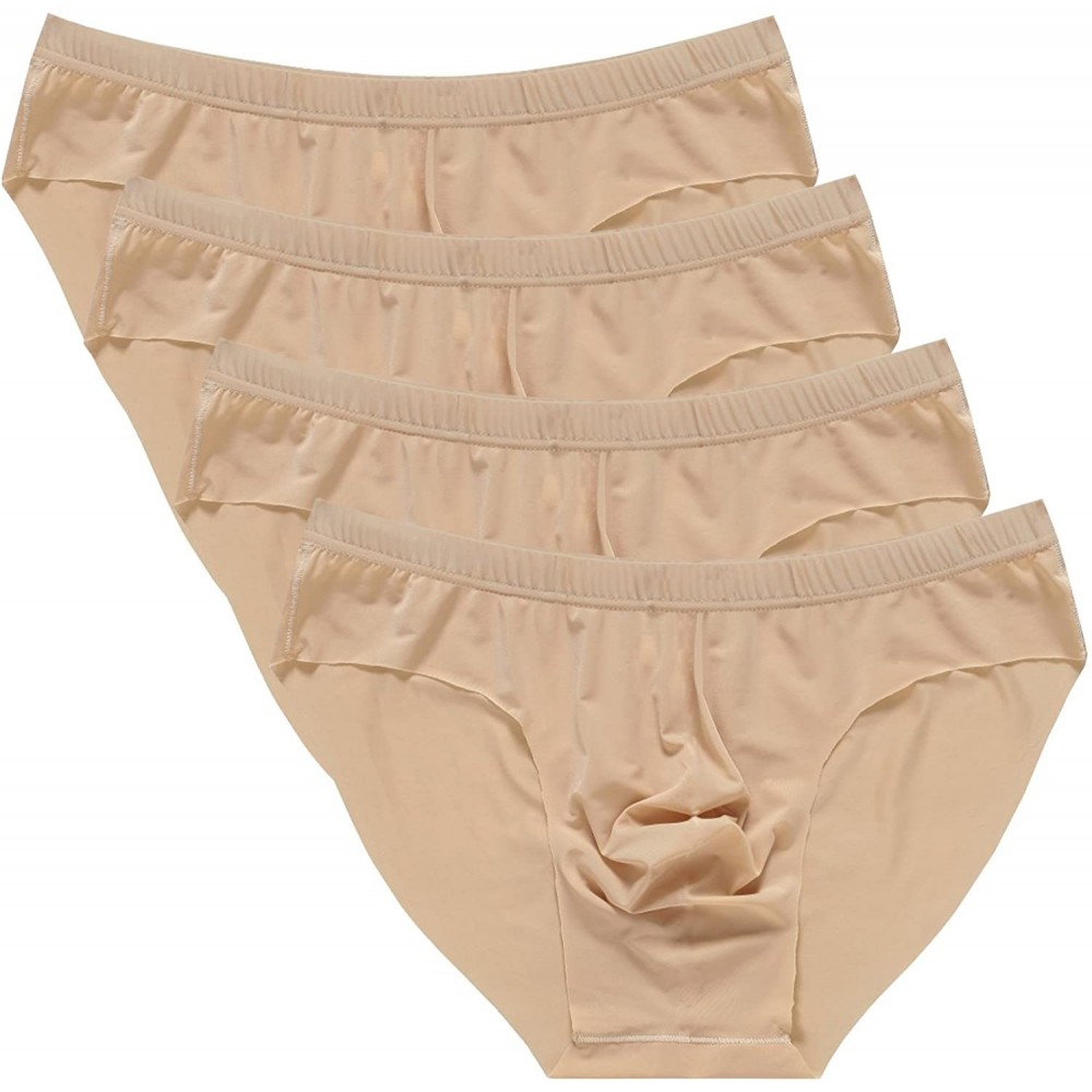 Briefs Mens Traceless Underwear Ice Silk Briefs - 4-pack Khaki - CU185N6KW5U