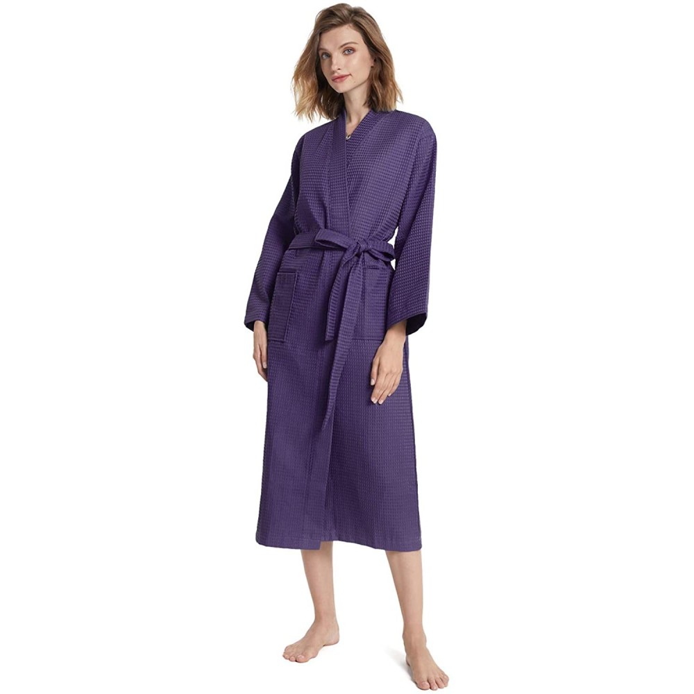 Robes Women's Waffle Robe Lightweight Kimono Unisex Spa Robes Cotton Bathrobes for Hotel Hot Tube- Mid Calf Length Loungewear...