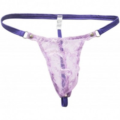 Briefs Men's Jacquard Lace See-Through Sissy Pouch Underwear - Purple - CW125TVJTMV