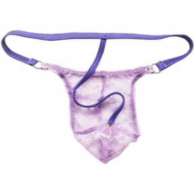 Briefs Men's Jacquard Lace See-Through Sissy Pouch Underwear - Purple - CW125TVJTMV