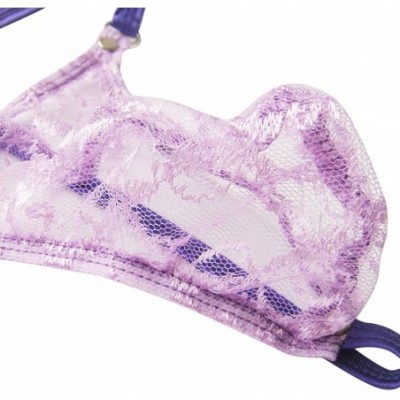 Briefs Men's Jacquard Lace See-Through Sissy Pouch Underwear - Purple - CW125TVJTMV