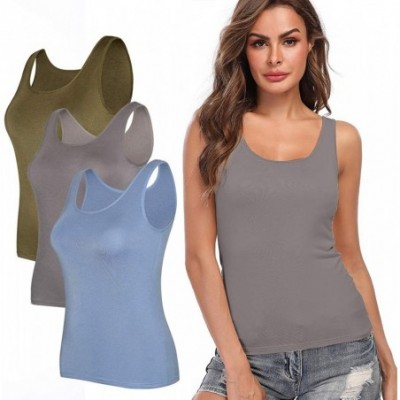 Camisoles & Tanks Camisoles for Women with Built in Bra-Basic Layering Tank Top Padded Bra Undershirt(S-3XL) - Light Blue/Dar...