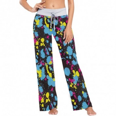 Bottoms Women's Comfy Stretch High Waist Drawstring Palazzo Wide Leg Pants - Neon Splatter - CT199DNT736