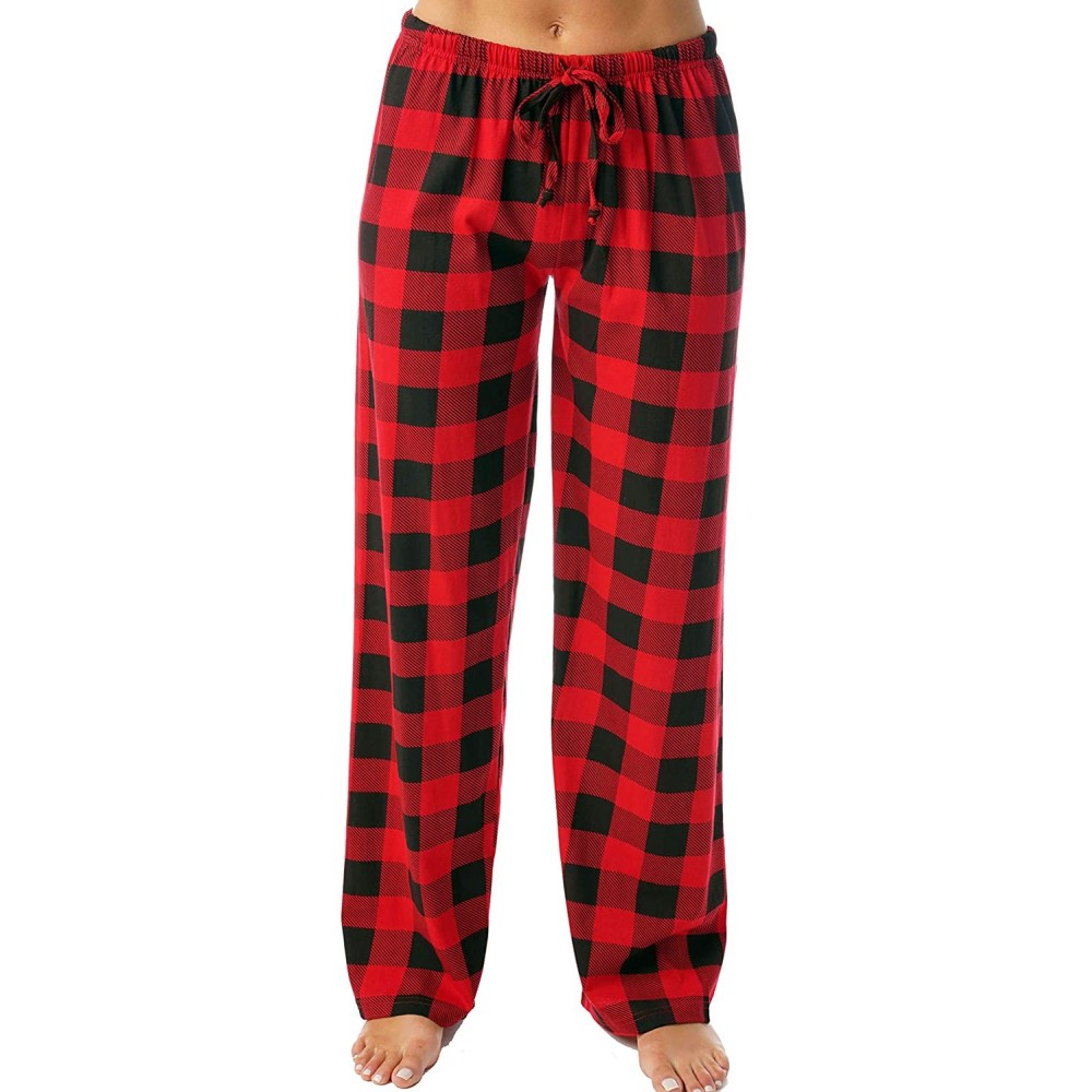 Bottoms Women Buffalo Plaid Pajama Pants Sleepwear - Red Black Buffalo Plaid - C418DCMW468