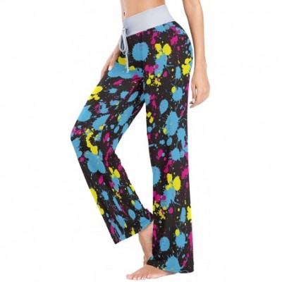 Bottoms Women's Comfy Stretch High Waist Drawstring Palazzo Wide Leg Pants - Neon Splatter - CT199DNT736