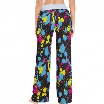 Bottoms Women's Comfy Stretch High Waist Drawstring Palazzo Wide Leg Pants - Neon Splatter - CT199DNT736