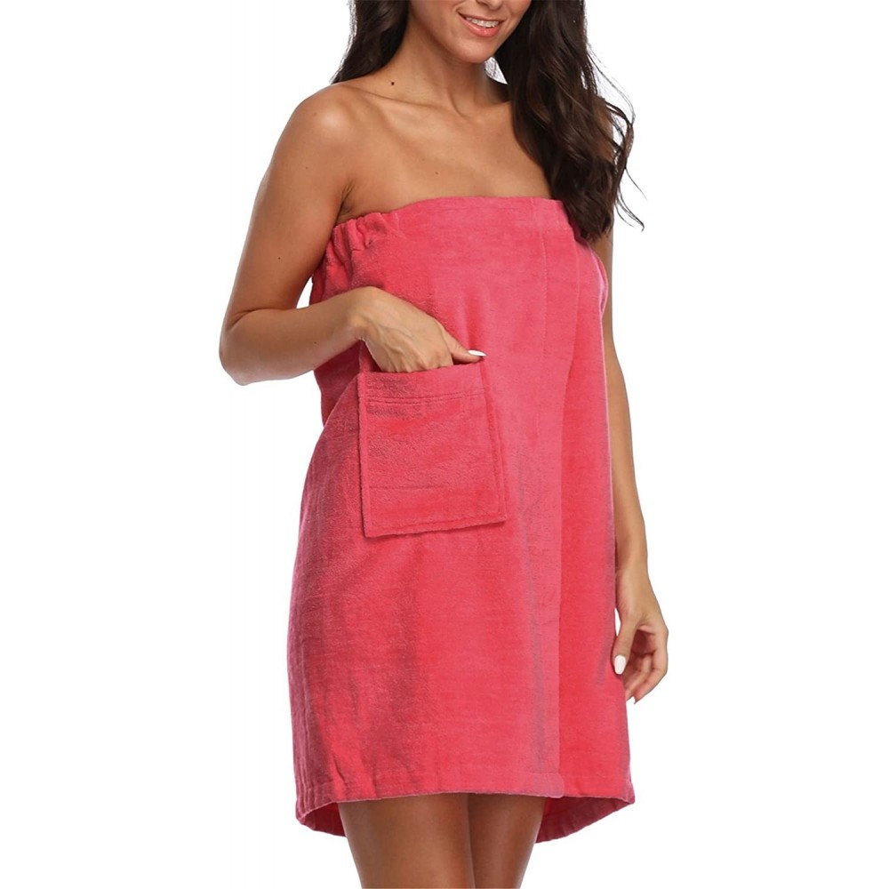 Robes Lightweight Cotton Spa/Bath Wrap with Adjustable Closure For Women - Hot Pink - C7190MEXY55