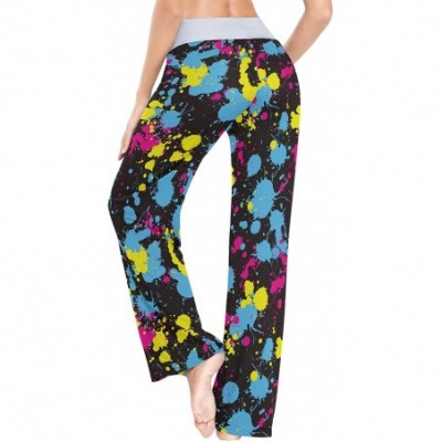 Bottoms Women's Comfy Stretch High Waist Drawstring Palazzo Wide Leg Pants - Neon Splatter - CT199DNT736