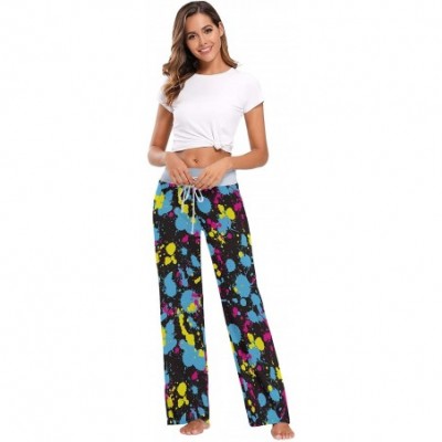 Bottoms Women's Comfy Stretch High Waist Drawstring Palazzo Wide Leg Pants - Neon Splatter - CT199DNT736