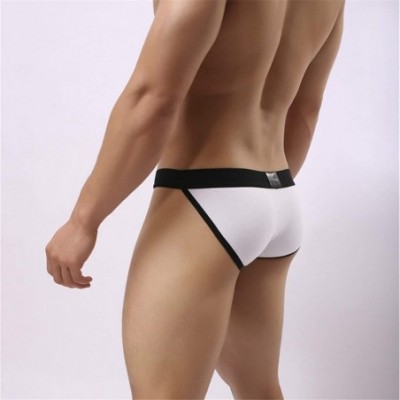 Briefs Sexy Men Bikini Briefs Pouch Wide Waist Belt Underwear Male EU Size S-XXL - White - CE19E7CISQU