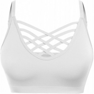 Bras Womens Comfort Cami Crop Top Seamless Crisscross Front Strappy NO Padded Bralette Sports Bra Top (S~3XL) - Np62-white - ...