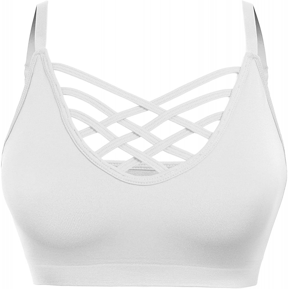 Bras Womens Comfort Cami Crop Top Seamless Crisscross Front Strappy NO Padded Bralette Sports Bra Top (S~3XL) - Np62-white - ...