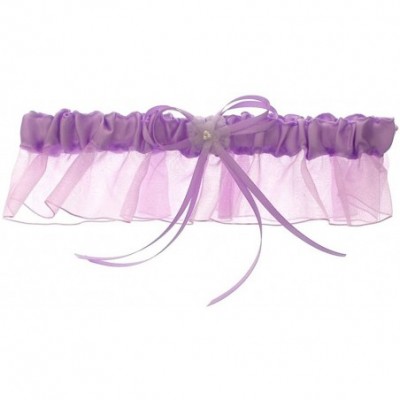 Garters & Garter Belts Satin and Chiffon Ruffle Garter with Faux Pearls - Lavender - C711OG69JV7