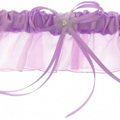 Garters & Garter Belts Satin and Chiffon Ruffle Garter with Faux Pearls - Lavender - C711OG69JV7