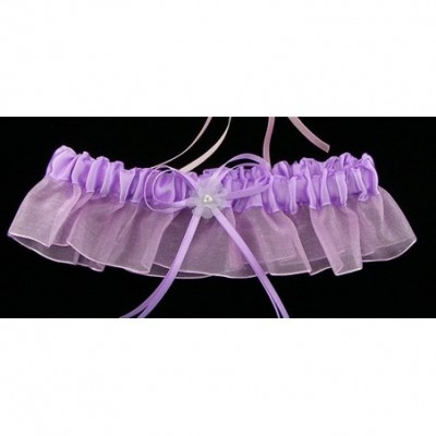 Garters & Garter Belts Satin and Chiffon Ruffle Garter with Faux Pearls - Lavender - C711OG69JV7