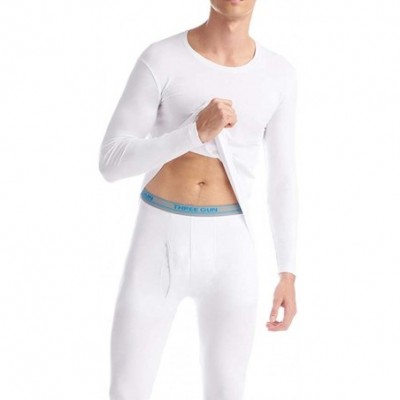 Thermal Underwear Mens Ultra Soft Thermal Underwear Thermal Top and Bottom Long Johns Set Rib Stretchy Base Layer - White (Ro...