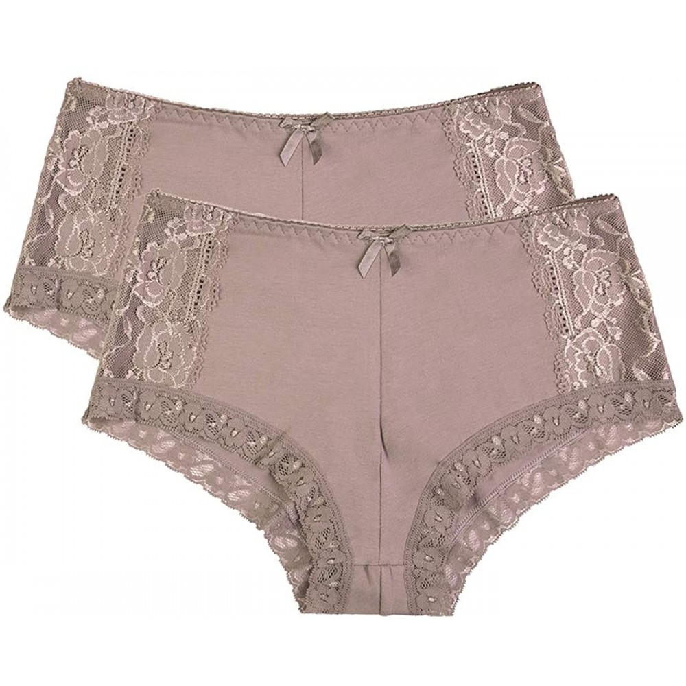 Panties Women's Premium Cotton Lace Tummy Control Full Coverage Hipster Panty Underwear (Pack of 6 or 2) - Taupe - CR18NQZZX77