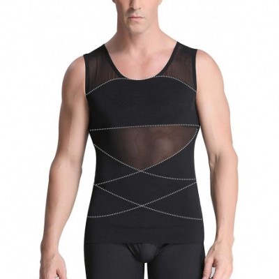 Shapewear Mens Shapewear Tank Top Lumbar Back Support Liposuction Compression Garment Control Top Underwear - Black-sleeveles...