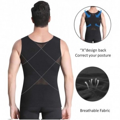 Shapewear Mens Shapewear Tank Top Lumbar Back Support Liposuction Compression Garment Control Top Underwear - Black-sleeveles...