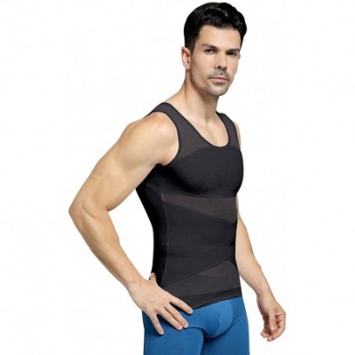 Shapewear Mens Shapewear Tank Top Lumbar Back Support Liposuction Compression Garment Control Top Underwear - Black-sleeveles...