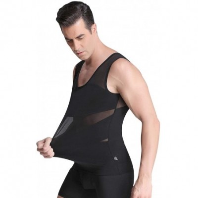 Shapewear Mens Shapewear Tank Top Lumbar Back Support Liposuction Compression Garment Control Top Underwear - Black-sleeveles...