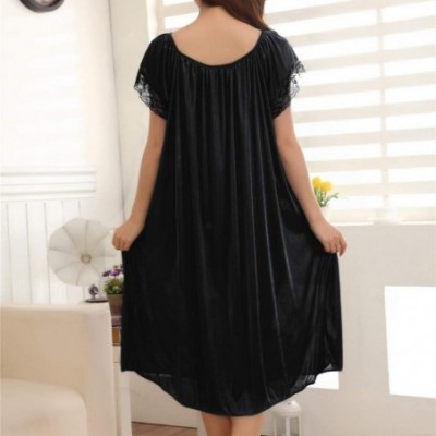 Nightgowns & Sleepshirts Summer Home Wear Sleepshirt Lace Trim Short Sleeve Loose Nightgown Dress - Black - CS18NZYS50S