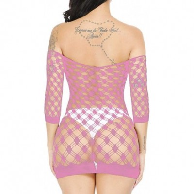 Baby Dolls & Chemises Women's Sexy Hollow Out Buttock Net Sexy Lingerie Transparent Mesh Underwear - Pink - CF1970IUSM0