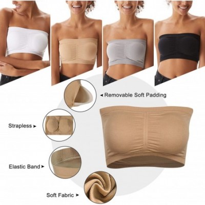 Bras Women's Bandeau Bra Basic Layering Seamless Bra Crop Tube Top Bandeau Strapless Brarette-1-4 Pack - 2xgrey Lace+black Se...