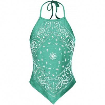 Camisoles & Tanks Women's Sexy Paisley Bandana/Tie dye Halter Top Shirt- Made in USA - Dark Mint - CJ1962W5ZLN