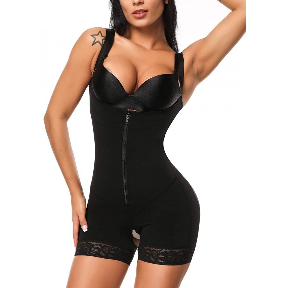 Shapewear Women's Open Bust Tummy Control Shapewear Thong High Waist Ladies Bodysuits - Black - CX195I9S4UN