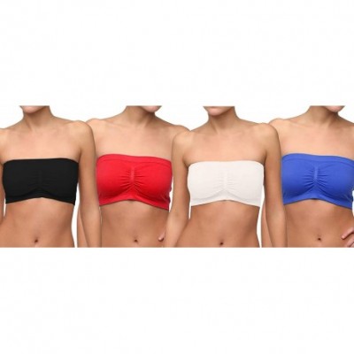 Bras Seamless Strapless Bandeau Tube Top Bra - Red-royal-blk-white - CZ18TE4CX5A