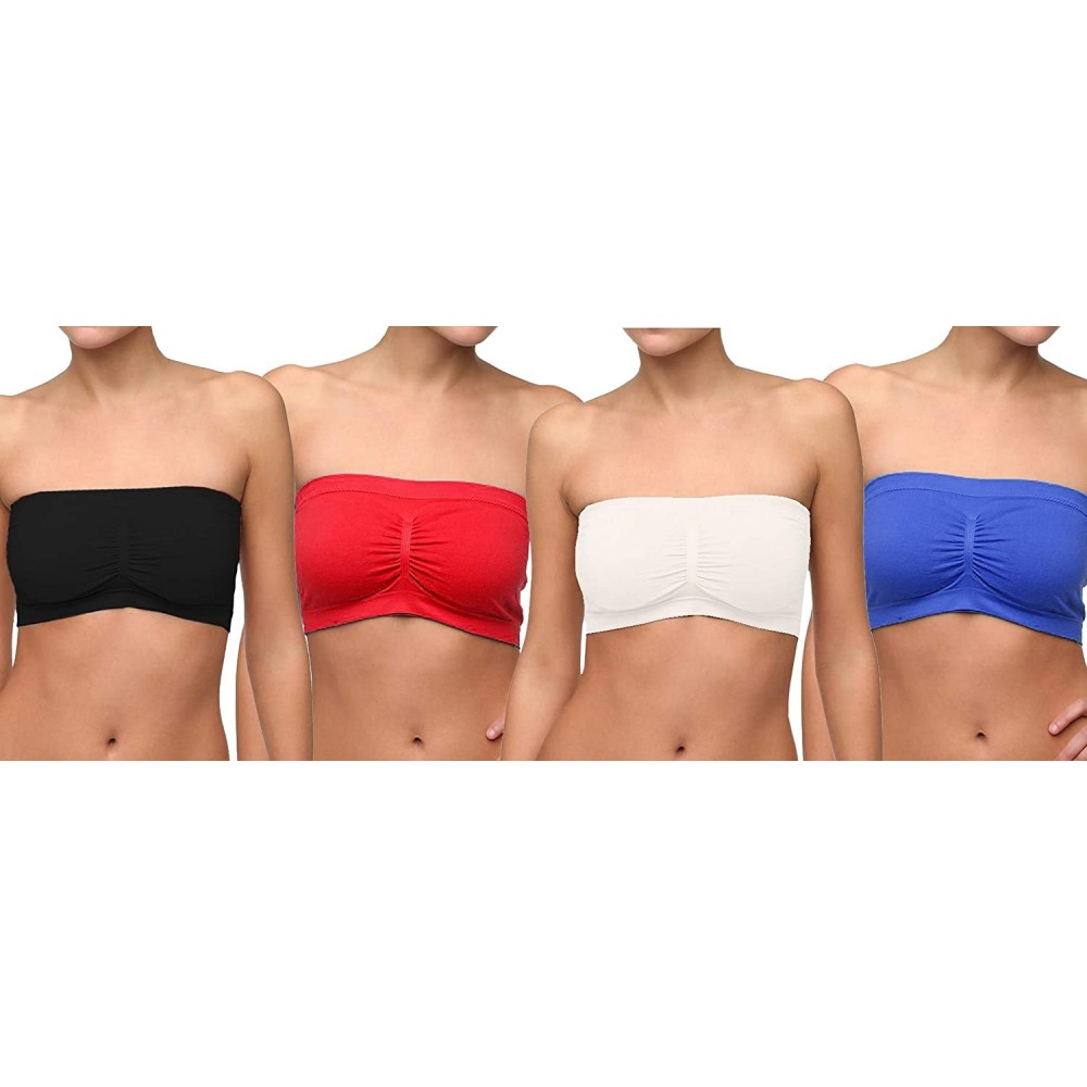 Bras Seamless Strapless Bandeau Tube Top Bra - Red-royal-blk-white - CZ18TE4CX5A