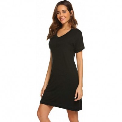 Nightgowns & Sleepshirts Cotton Sleepwear Womens Short Sleeve Soft Nightgown V Neck Short Sleep Dress - Black - CB18NRTYEH4