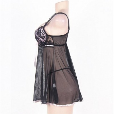 Baby Dolls & Chemises Women Transpaent Gaze Mesh Babydoll Sleepwear Summer Clubwear - Silver - C318D7AMHHA