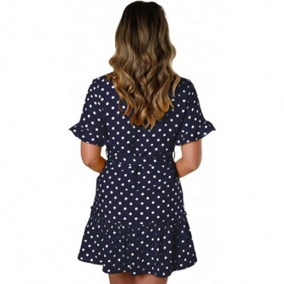 Baby Dolls & Chemises Womens Printed Button Dress Casual Pleated Polka Dot Sundress Mini Dress - Blue - CB193NQ7Z8I