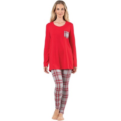 Sets Pajamas for Women - PJs Women- Long Sleeve Top & Leggings - Red Plaid - CF18IOHZSEW