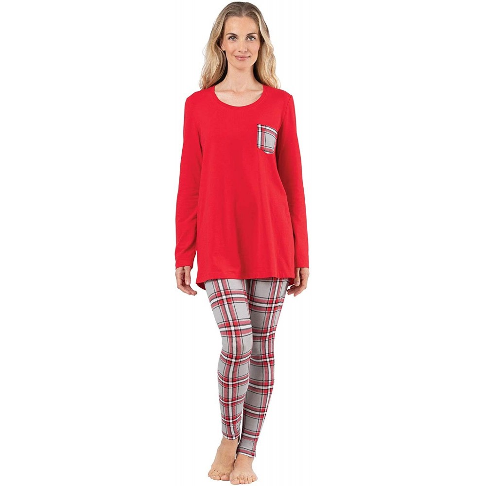 Sets Pajamas for Women - PJs Women- Long Sleeve Top & Leggings - Red Plaid - CF18IOHZSEW