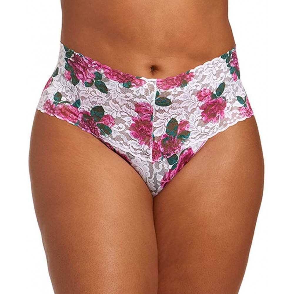 Panties Women's Plus Size Retro Thong - Pink Multi - C118TH7H6XA