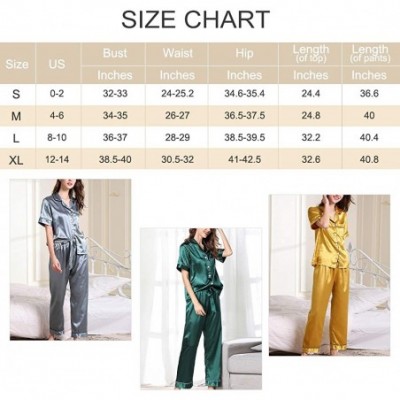 Sets Womens Satin Pajama Set Button Down Sleepwear with 2 Pockets Long Sleeve Notch Collar Nightwear Two Piece - Blue-short S...